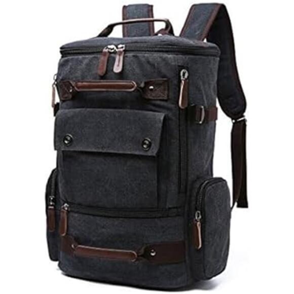 Retro Canvas Backpack Casual for Travel Black - Picture 2 of 6